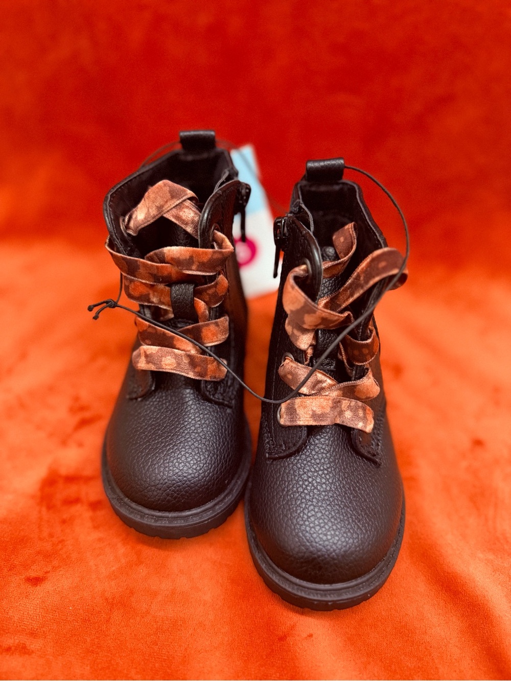Cat & Jack Black Kids Ankle Boots with Brown Camo Laces